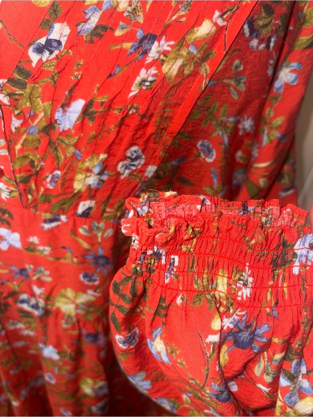 Terra & Sky Red Floral Babydoll Dress Plus Size 3X Tiered Boho Long Sleeve Mini - Picture 4 of 6